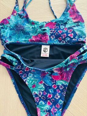 Born Primitive Women's Floral Two Piece Swimsuit in Navy, Teal & Hot Pink